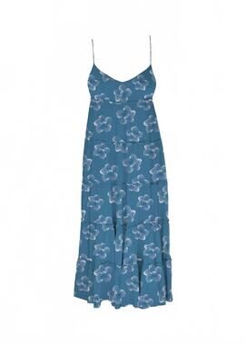 NEW MAI women's charlie midi dress in steel blue hibiscus